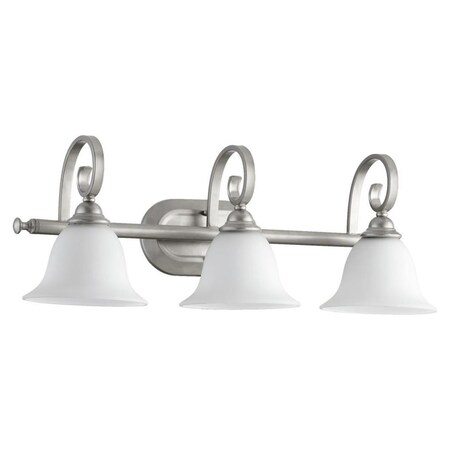 Quorum Three Light Satin Opal Glass Classic Nickel Vanity 5053-3-64